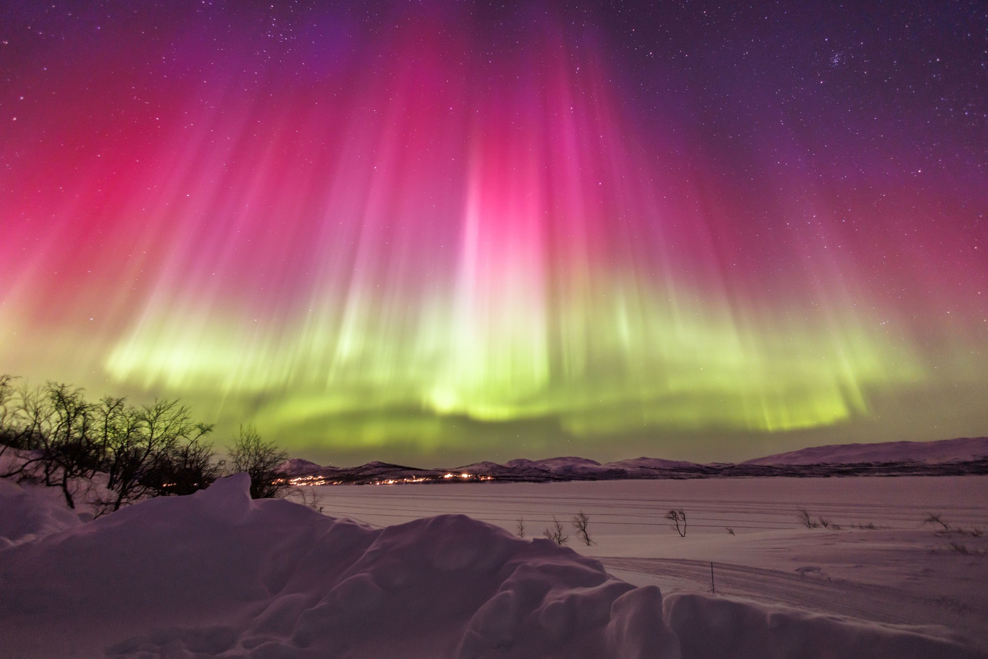 Red and White Aurora over Lappland